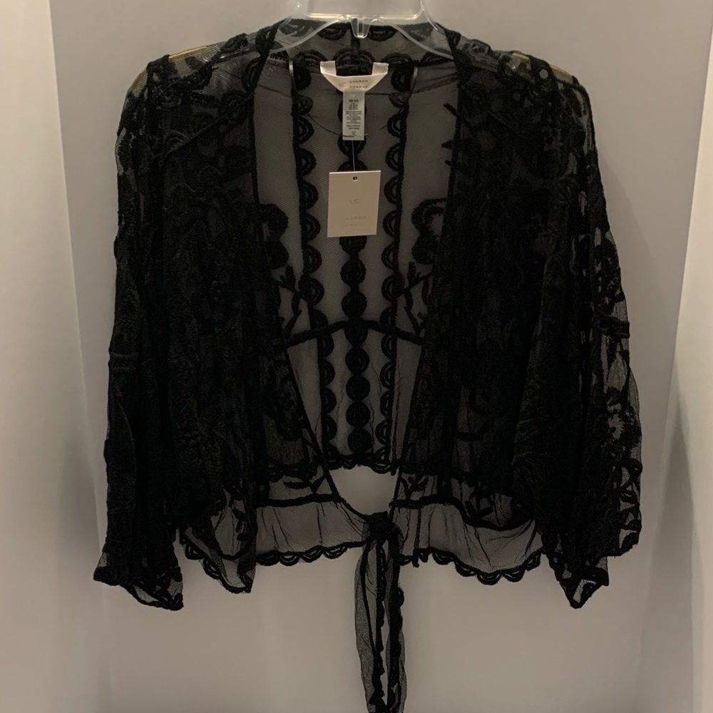 LC Lauren Conrad Sheer Black Lace Robe